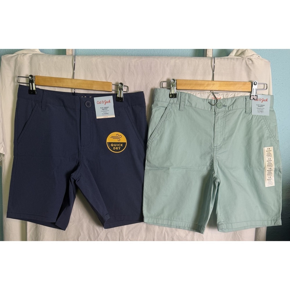 Cat Jack Boys Casual Navy Seafoam Green Dress Shorts Sz Husky 12 NWT
